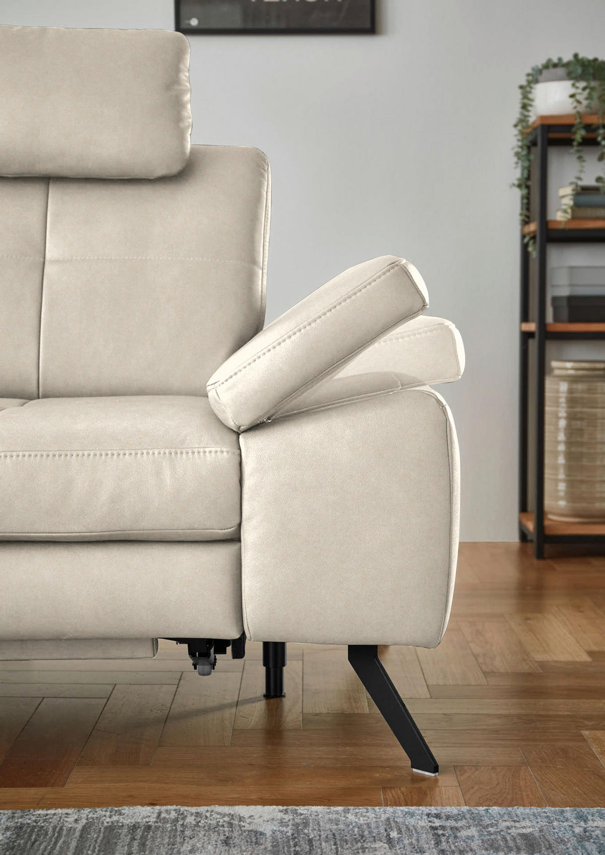 ECKSOFA in Lederlook, Mikrofaser Creme  - Creme/Schwarz, Design, Textil/Metall (194/261cm) - Beldomo System
