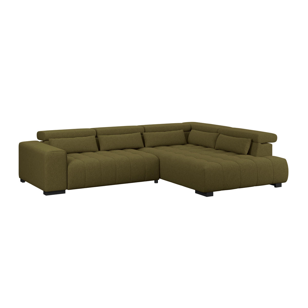 ECKSOFA MATERA Olivgrün Chenille, Struktur Nierenkissen, Kopfteilverstellung, Sitzvorzug  - Schwarz/Olivgrün, Trend, Holz/Textil (311/226cm) - MID.YOU