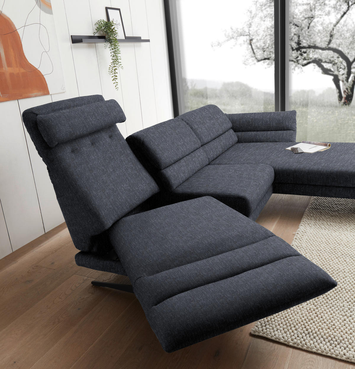 ECKSOFA in Flachgewebe Grau  279-327/176-217 cm  - Schwarz/Grau, Design, Textil/Metall (279-327/176-217cm) - Dieter Knoll