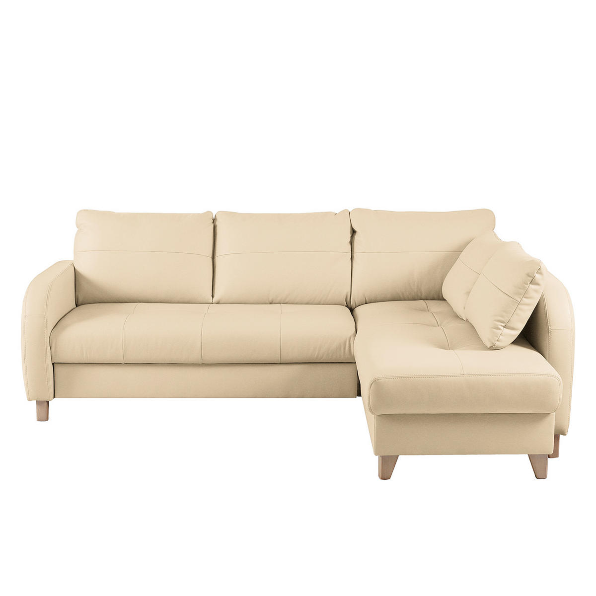 ECKSOFA Beige Echtleder Lederlook  - Beige/Buchefarben, Design, Leder/Holz (227/168cm) - Livetastic