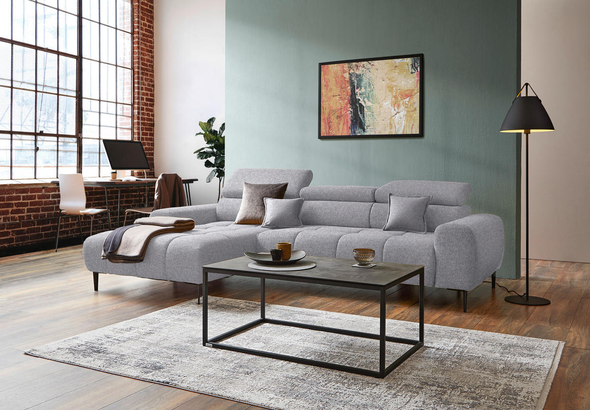 ECKSOFA in Webstoff Grau  177/270 cm  - Schwarz/Grau, Design, Textil/Metall (177/270cm) - Welnova