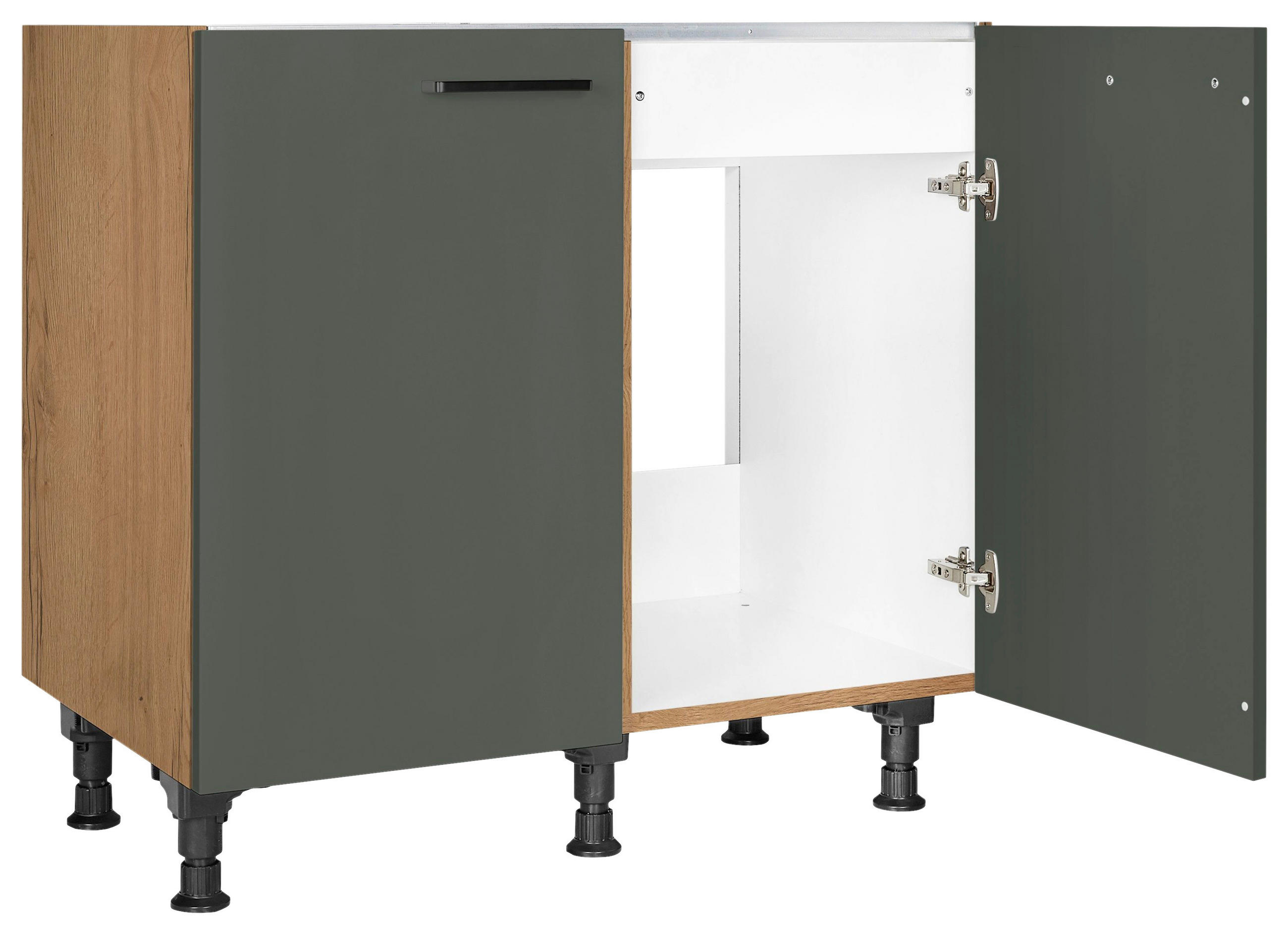 SPÜLENUNTERSCHRANK 90/87/56 cm  in Grün, Eichefarben  - Eichefarben/Schwarz, MODERN, Holzwerkstoff/Metall (90/87/56cm) - Nobilia
