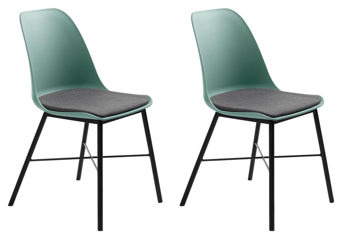 STUHL-SET 2 Stück  in matt  - Schwarz/Hellgrün, MODERN, Kunststoff/Textil (47/83/54cm) - Livetastic