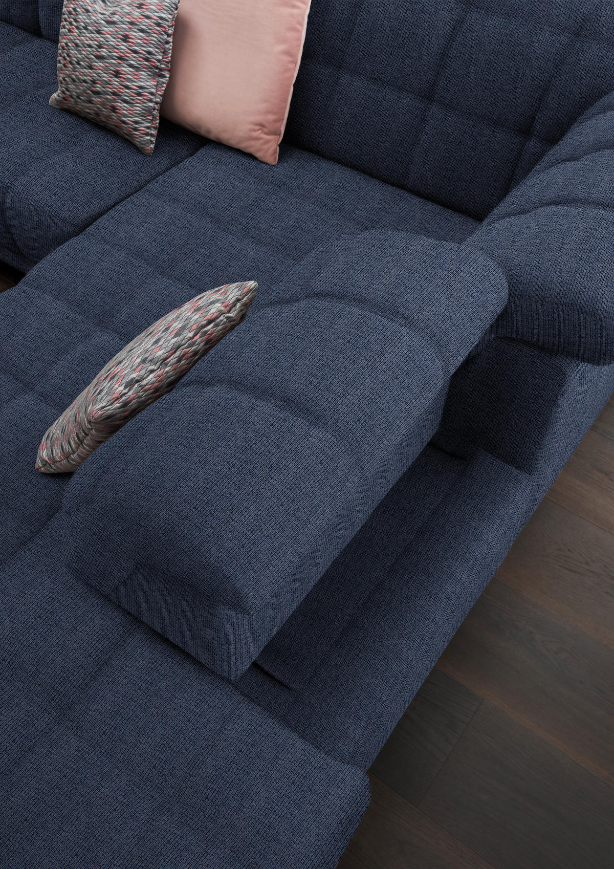 ECKSOFA in Webstoff Dunkelblau  - Schwarz/Dunkelblau, Design, Holz/Textil (302/216cm) - Xora