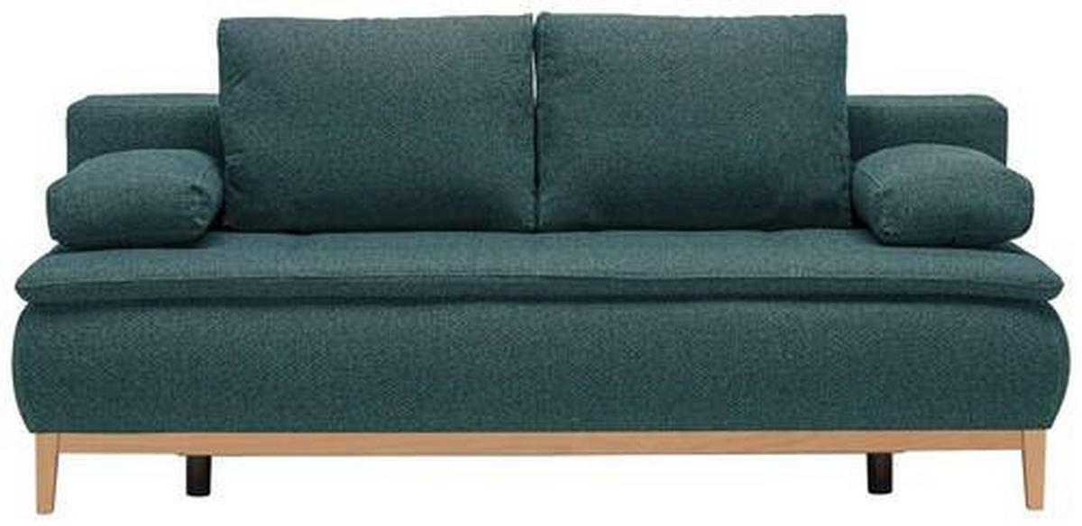 BOXSPRINGSOFA Flachgewebe Petrol  - Eichefarben/Beige, Design, Holz/Textil (202/78/93/100cm) - Carryhome