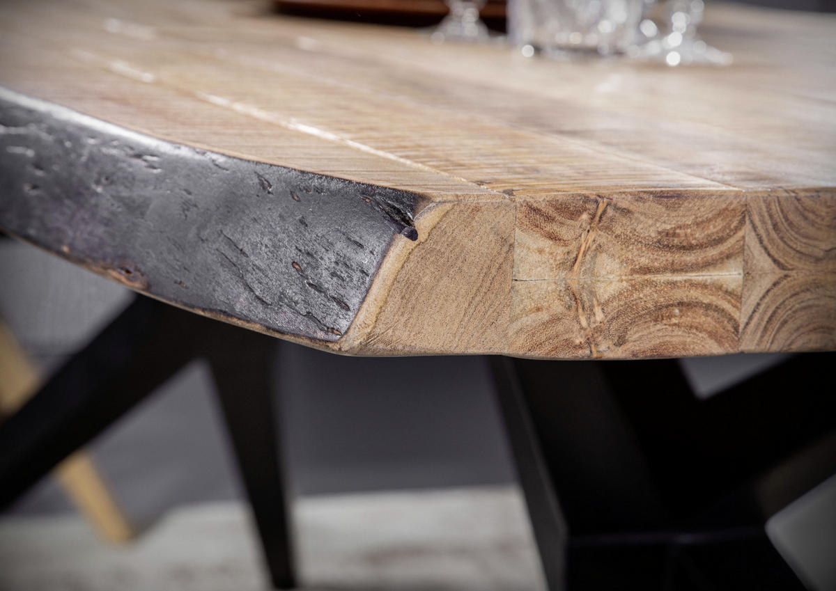ESSTISCH in Holz, Metall 200/100/76 cm  - Schwarz/Akaziefarben, Design, Holz/Metall (200/100/76cm) - Landscape