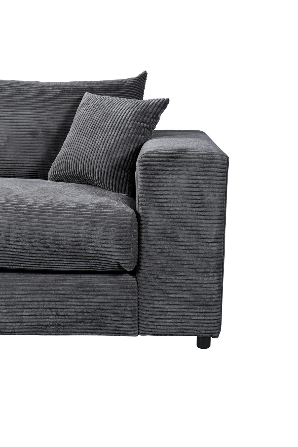 ECKSOFA FUNNY S Dunkelgrau Cord, Velours Zierkissen, Rückenkissen, Hocker  - Dunkelgrau/Schwarz, Basics, Kunststoff/Textil (180/265cm) - Livetastic