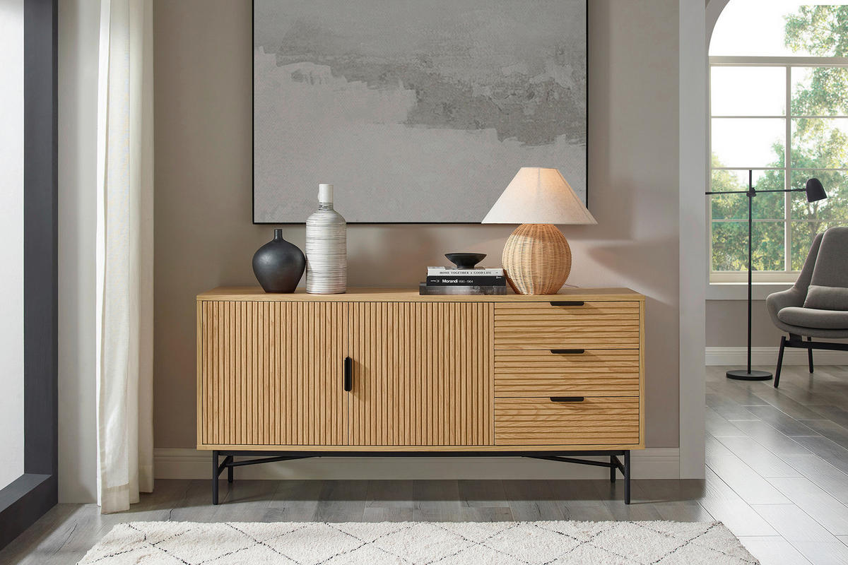 SIDEBOARD 160/75/40 cm  - Eichefarben/Schwarz, Design, Holz/Holzwerkstoff (160/75/40cm) - Livetastic