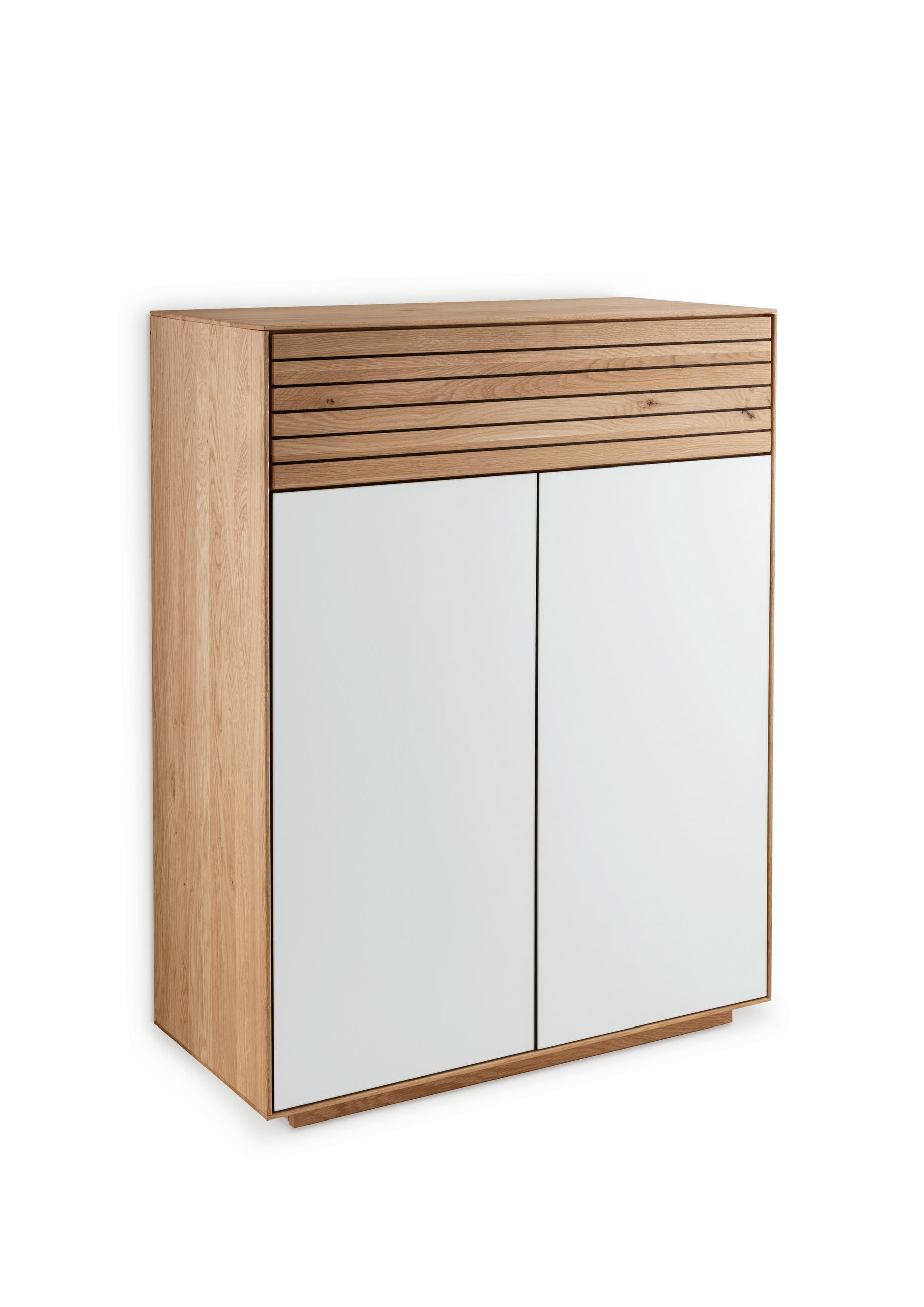 SCHUHSCHRANK Wildeiche massiv Weiß, Eichefarben  - Wildeiche/Eichefarben, Natur, Glas/Holz (80/103/37cm) - Linea Natura