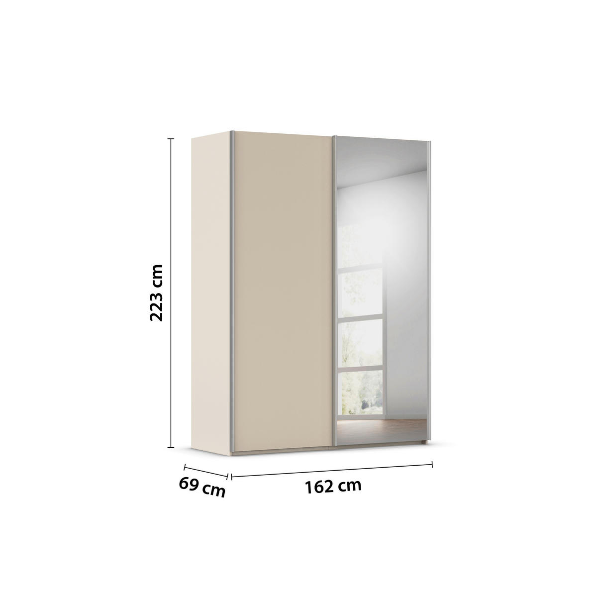SCHWEBETÜRENSCHRANK 162/223/69 cm,  in Champagner, Alufarben, 2 Tür(en)  - Champagner/Alufarben, Basics, Glas/Holzwerkstoff (162/223/69cm) - Rauch Möbel