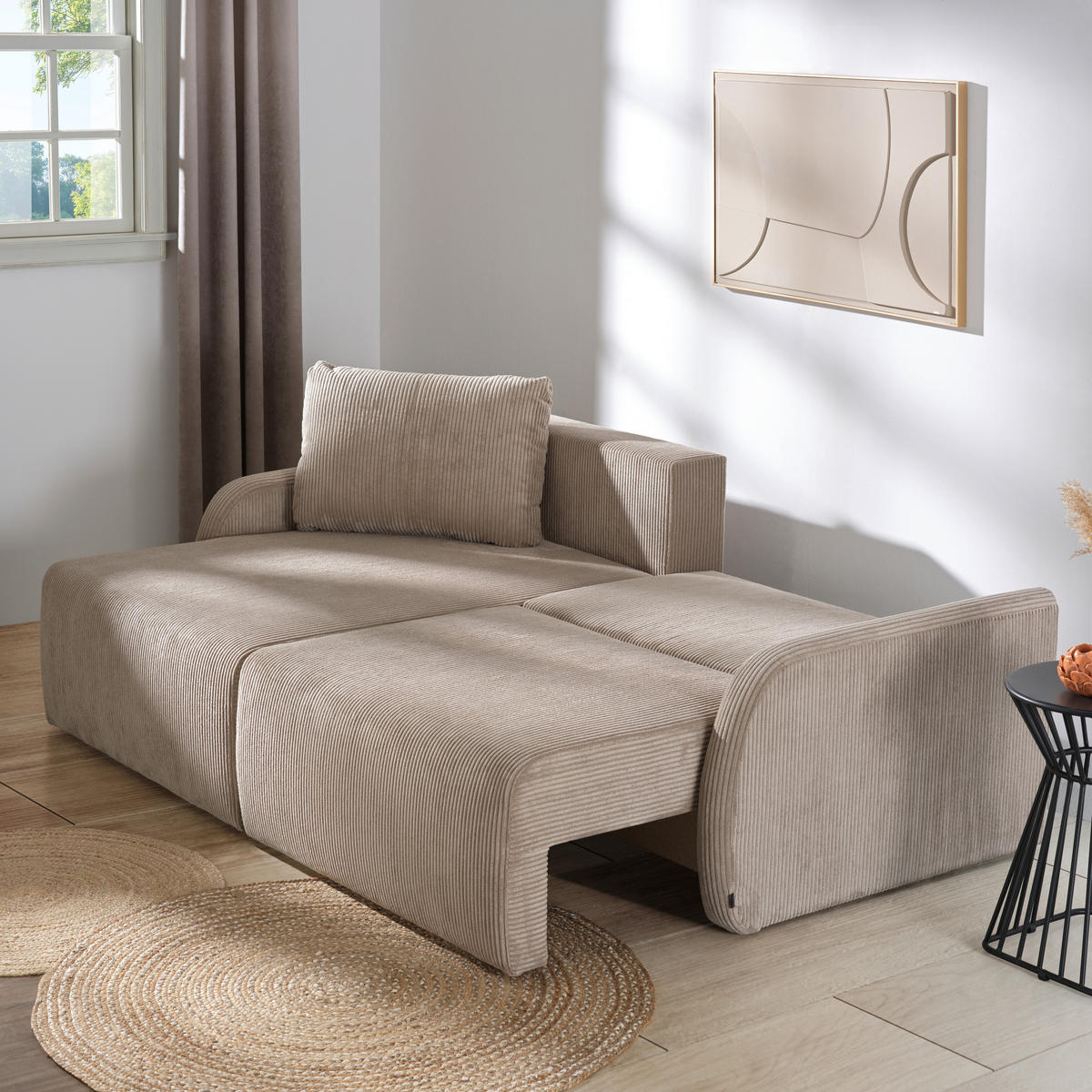 ECKSOFA Beige Cord  - Beige/Schwarz, KONVENTIONELL, Kunststoff/Textil (217/146cm) - Carryhome