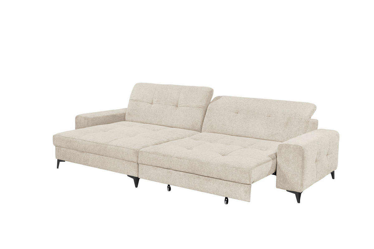 ECKSOFA SORELLA Creme Chenille Kopfteilverstellung, Sitztiefenverstellung  - Creme/Schwarz, Design, Kunststoff/Textil (182/328cm) - MID.YOU