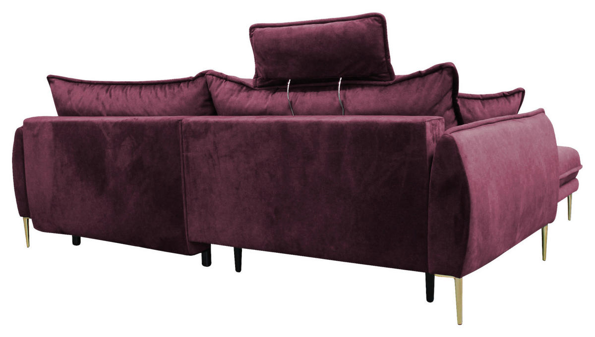 ECKSOFA Weinrot Velours  - Weinrot/Goldfarben, Design, Textil/Metall (196/264cm) - MID.YOU