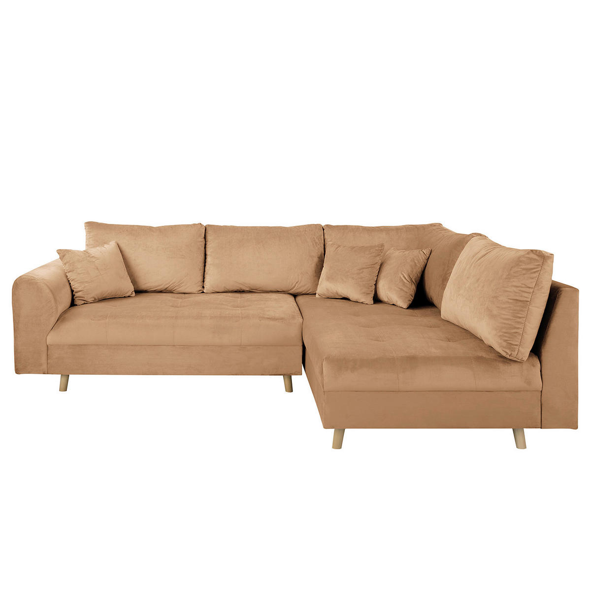 ECKSOFA Ariella in Samt Braun  231/161 cm  - Naturfarben/Braun, Design, Holz/Textil (231/161cm) - Livetastic