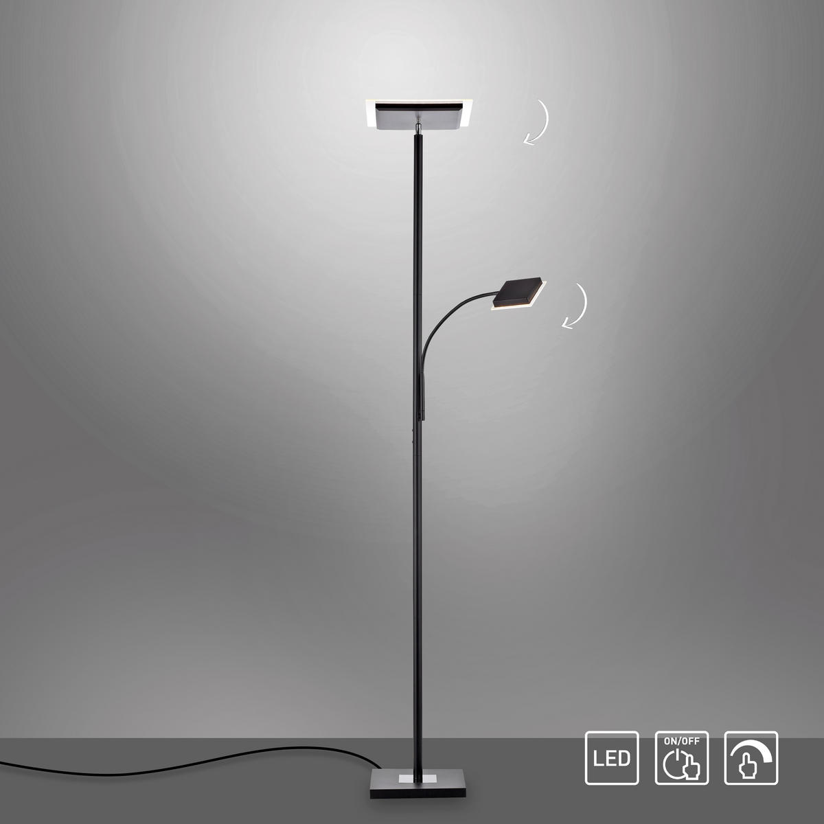 STOJACIA LED LAMPA, 56/57,5/190 cm - čierna, Basics, kov/plast (56/57,5/190cm)