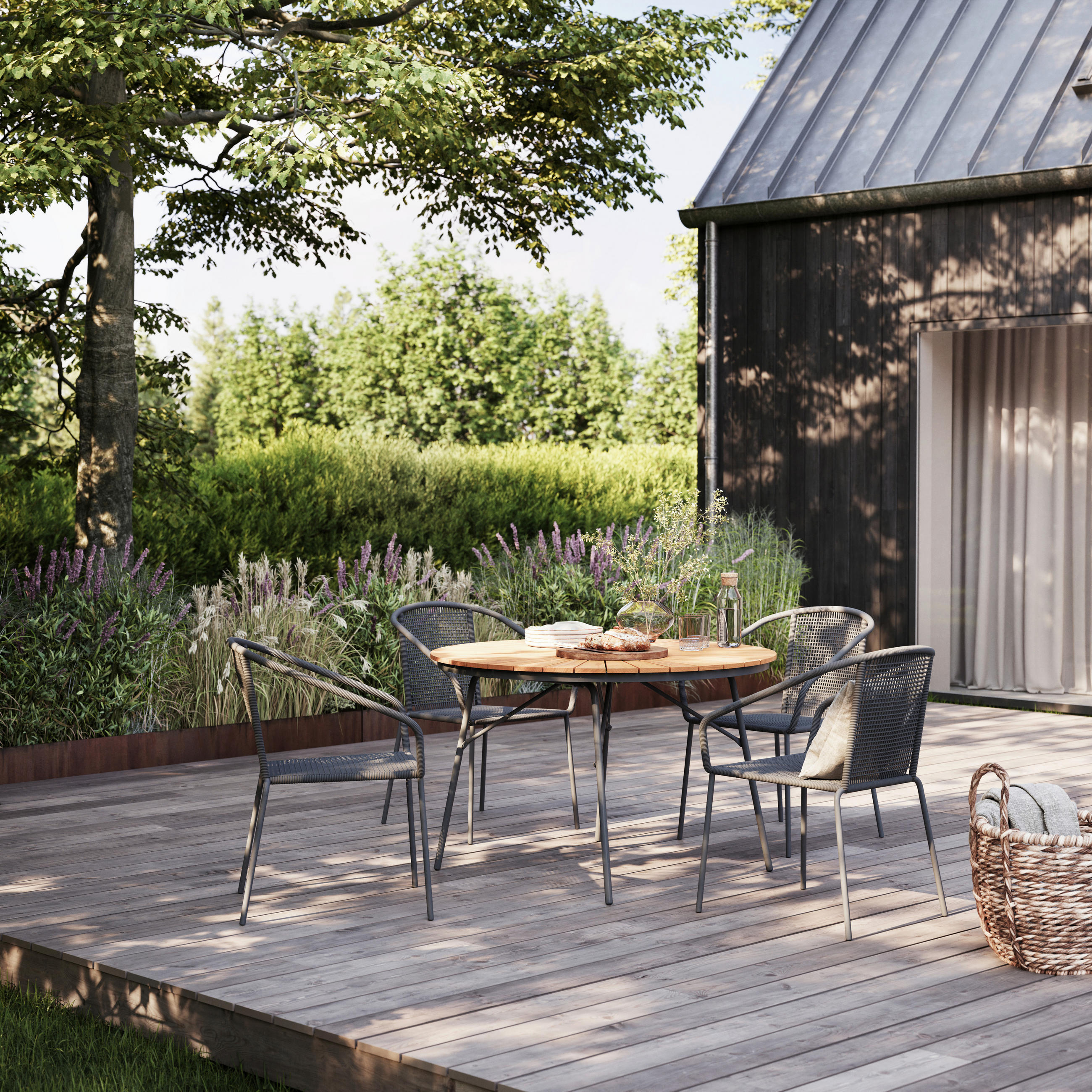 GARTENTISCHGRUPPE Teakholz vollmassiv Aluminium  - Dunkelgrau/Anthrazit, Natur, Holz/Kunststoff (160/160/74cm) - Gardenson