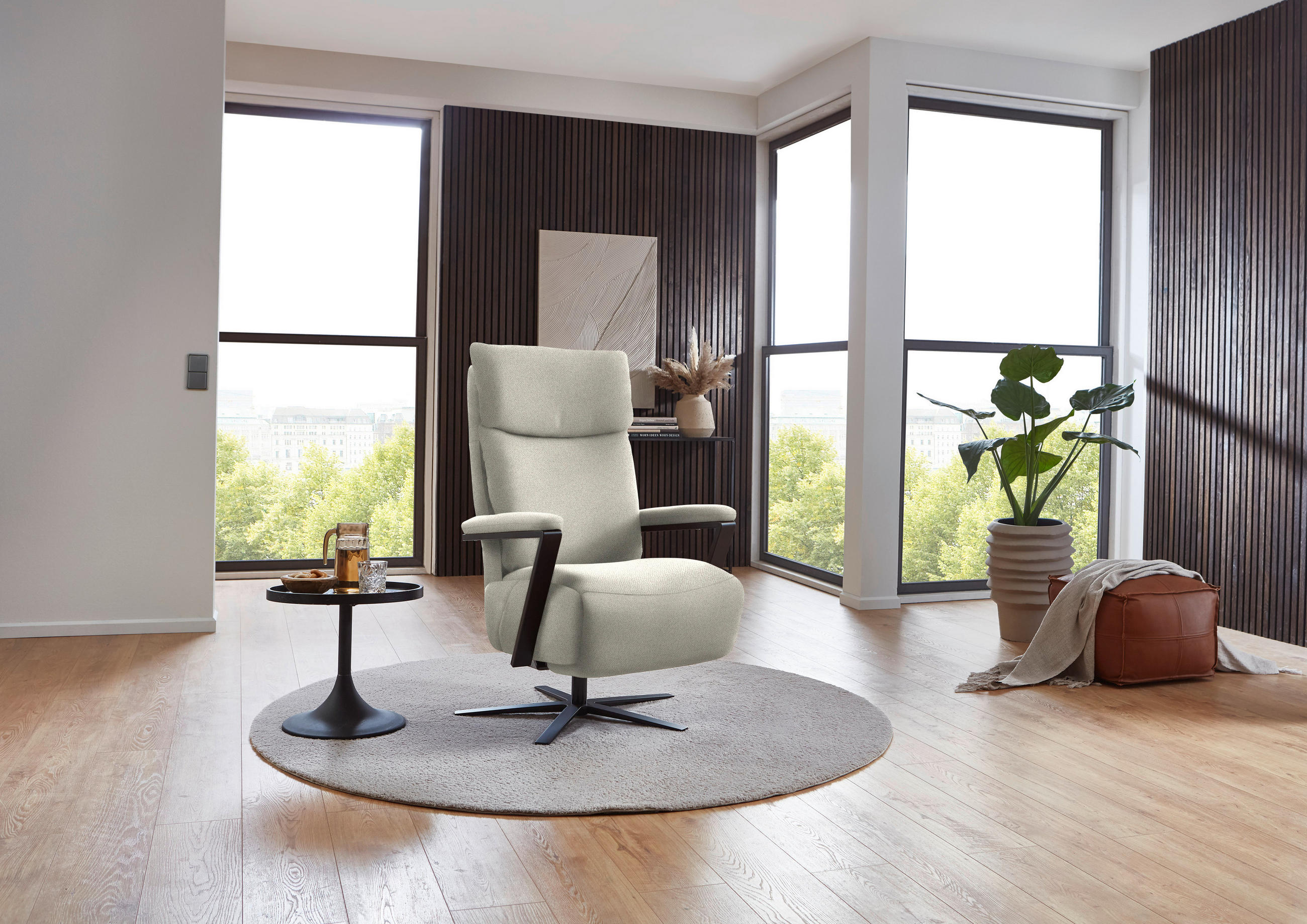 RELAXSESSEL in Textil Creme  - Creme/Schwarz, Design, Textil/Metall (68/117/85cm) - Cantus