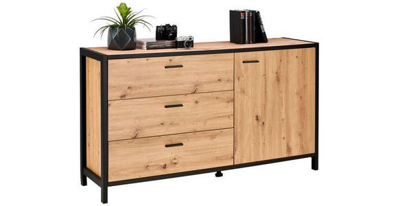 SIDEBOARD Anthrazit, Eichefarben Einlegeboden  - Eichefarben/Anthrazit, Design, Holzwerkstoff/Metall (146/83/40cm) - Carryhome