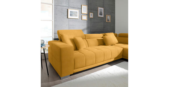 ECKSOFA in Mikrofaser Dunkelgelb  - Chromfarben/Dunkelgelb, Design, Textil/Metall (301/207cm) - Xora