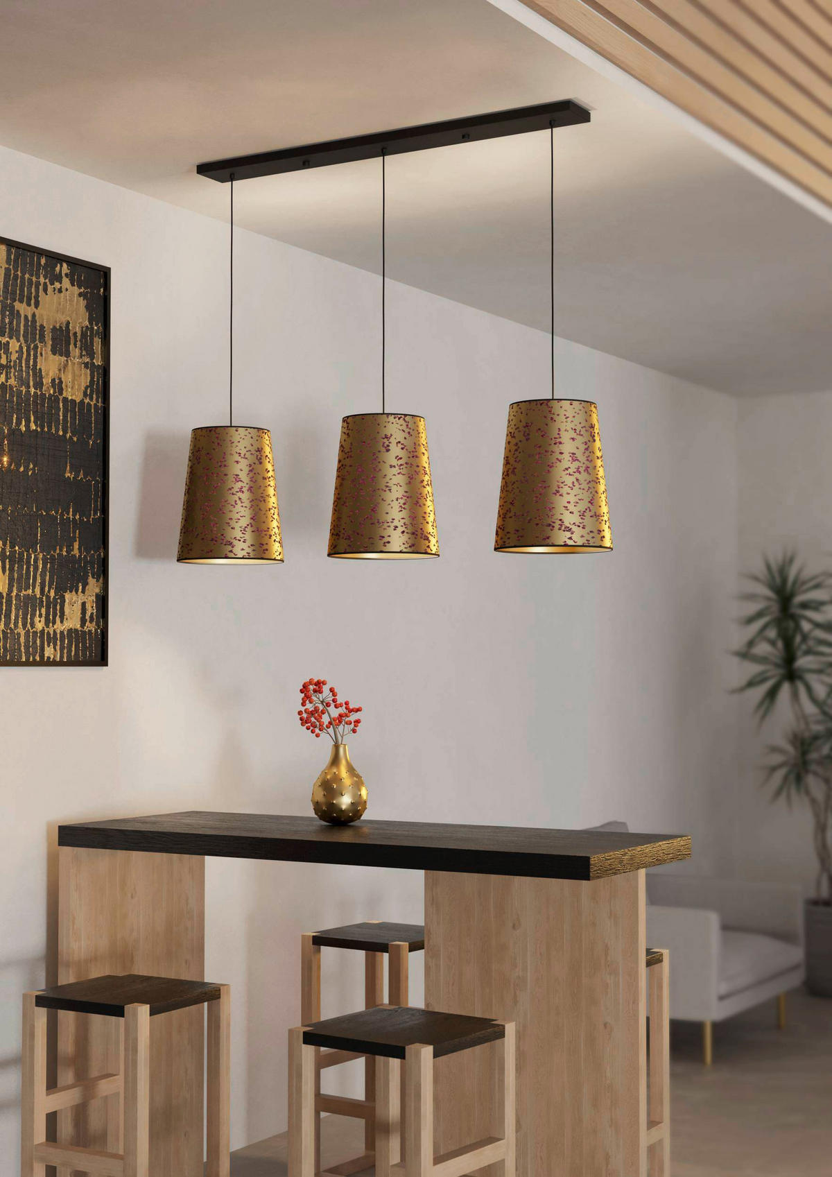 HÄNGELEUCHTE 131/30/150 cm  - Pink/Goldfarben, KONVENTIONELL, Papier/Metall (131/30/150cm) - Eglo