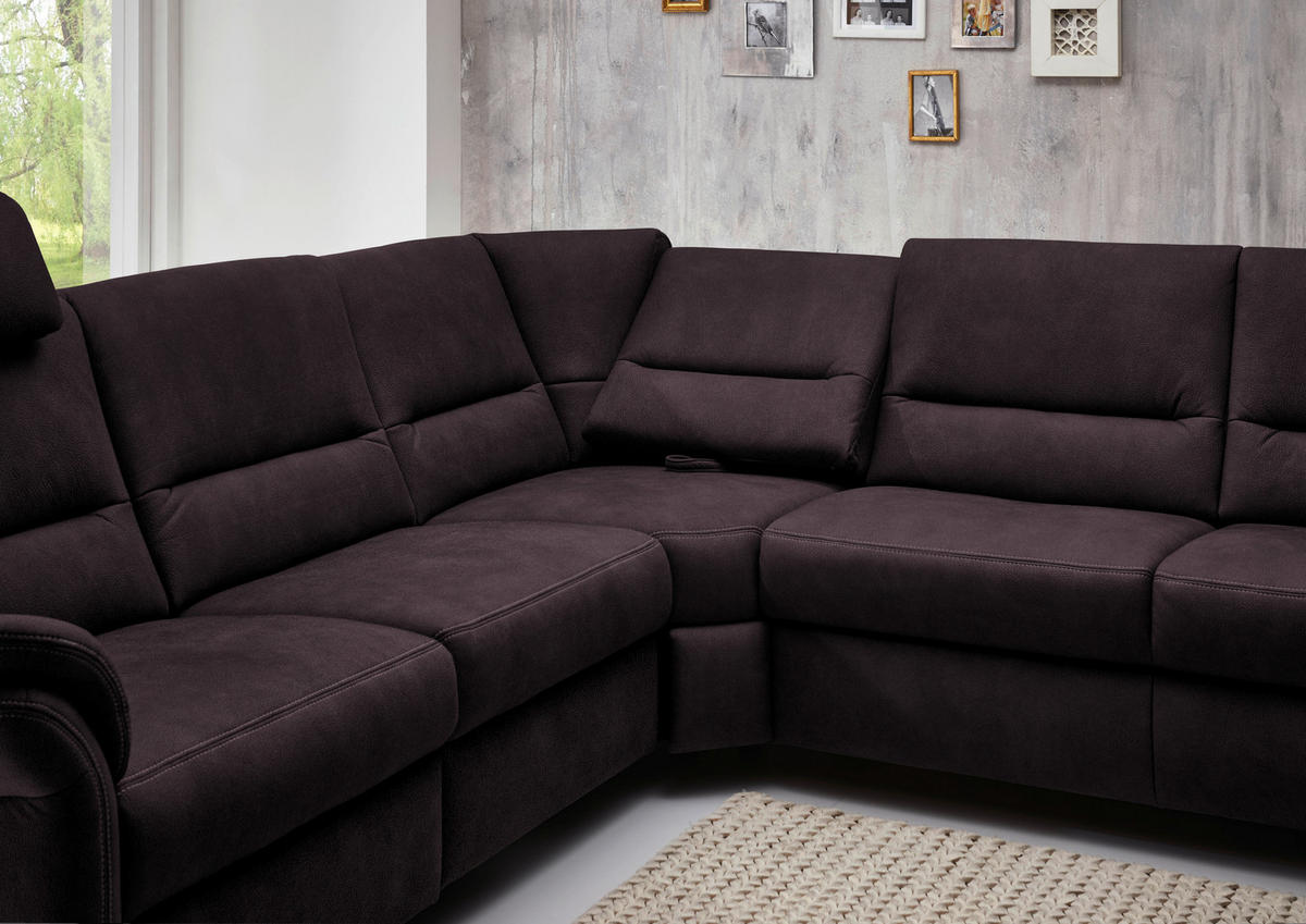 SOFFA i mikrofiber mörkbrun  - aluminiumfärg/mörkbrun, Klassisk, metall/textil (262/335/173cm) - Beldomo System