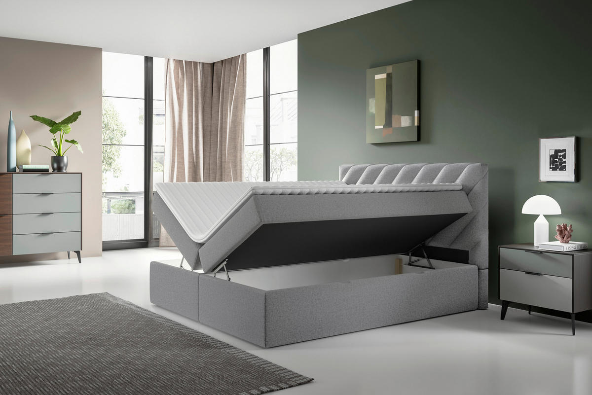 BOXBETT 160/200 cm  in Hellgrau  - Hellgrau/Schwarz, Modern, Textil (160/200cm) - MID.YOU