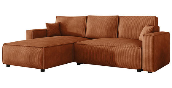 ECKSOFA Rostfarben Cord Zierkissen, Rückenkissen, Bettkasten, Schlaffunktion, Rücken echt, Liegefläche im Originalstoff  - Rostfarben/Schwarz, MODERN, Kunststoff/Textil (190/280cm) - Carryhome