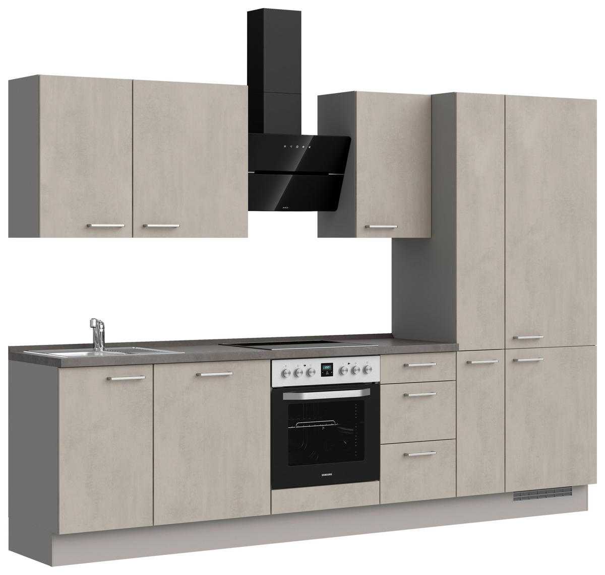 KÜCHENBLOCK Riva 300 cm  in Grau, Schieferfarben  - Schieferfarben/Edelstahlfarben, MODERN, Holzwerkstoff/Metall (300cm) - Nobilia