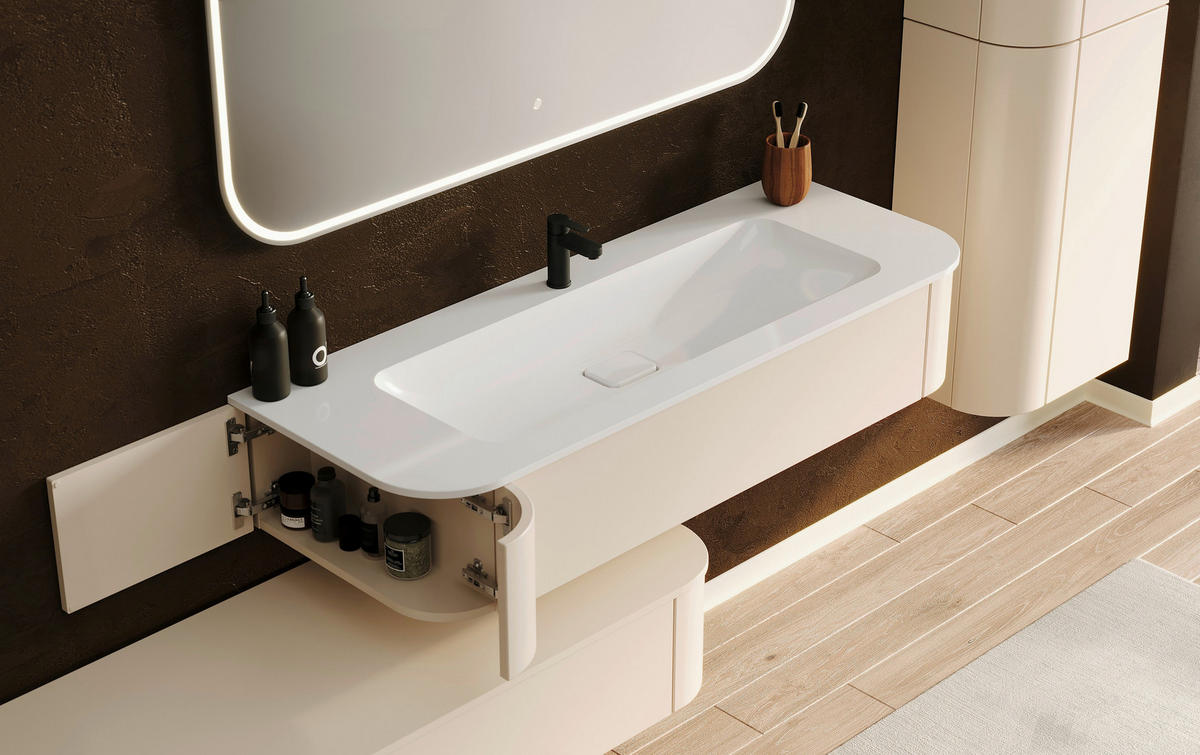 WASCHTISCHKOMBI 132 cm  - Kaschmir/Weiß, KONVENTIONELL, Holzwerkstoff/Stein (132cm) - Novel