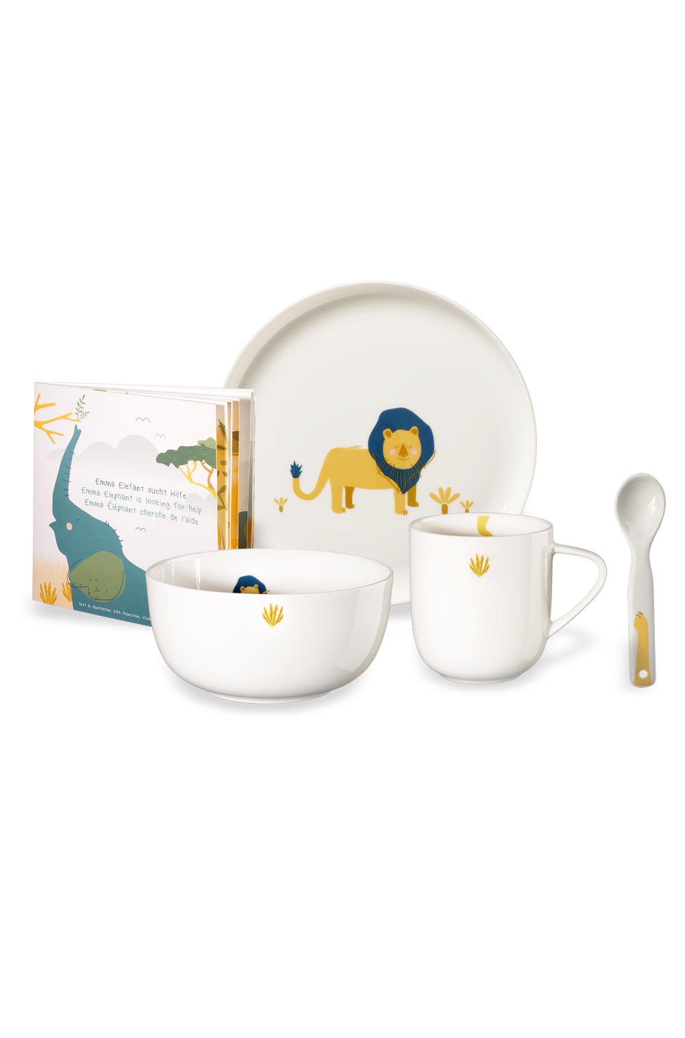 KINDERGESCHIRRSET KIDS, LEO LÖWE Fine Bone China 4-teilig  - Gelb/Weiß, Basics, Keramik - ASA