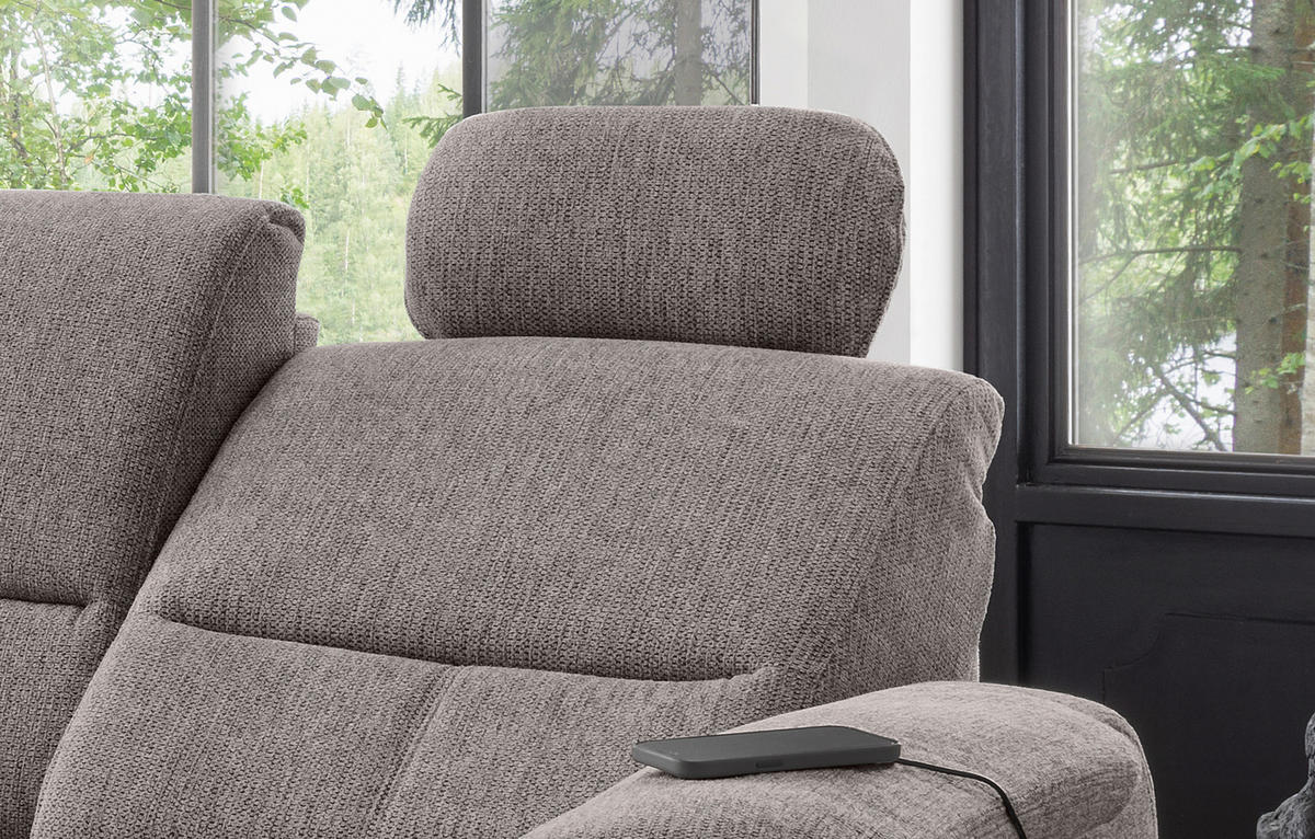 ECKSOFA in Chenille Graubraun  - Chromfarben/Graubraun, Modern, Textil/Metall (165/231cm) - Livetastic