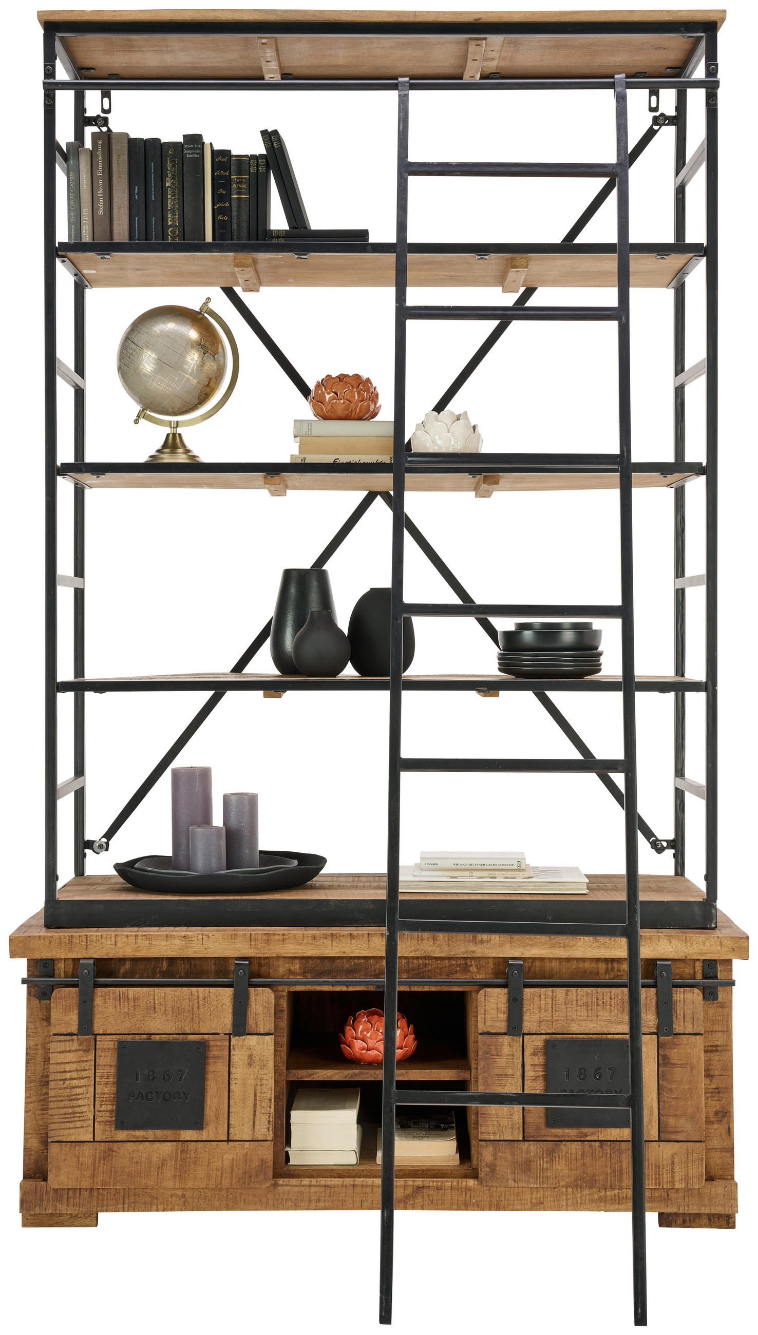 BÜCHERWAND Naturfarben, Schwarz  127/210/45 cm  - Schwarz/Naturfarben, KONVENTIONELL, Holz/Metall (127/210/45cm) - Landscape