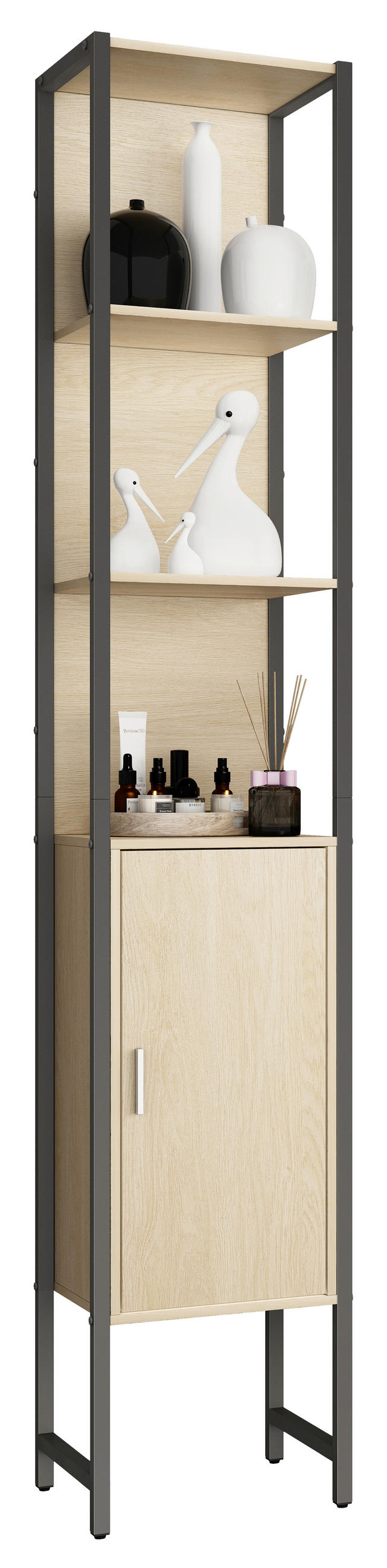 HOCHSCHRANK 33/185/30 cm  - Honigeiche/Silberfarben, Modern, Holzwerkstoff/Metall (33/185/30cm) - MID.YOU
