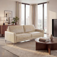 2-SITZER-SOFA SPRING in Lederlook Echtleder Creme  - Schwarzchrom/Creme, Design, Leder/Textil (157/85/92cm) - Livetastic