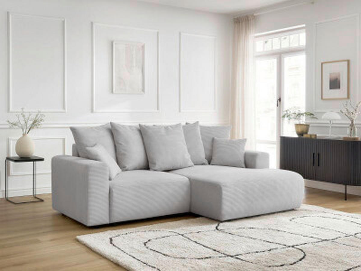 ECKSOFA Ottomane rechts  ATILLA Hellgrau Cord  - Hellgrau/Schwarz, MODERN, Kunststoff/Textil (244/149cm)