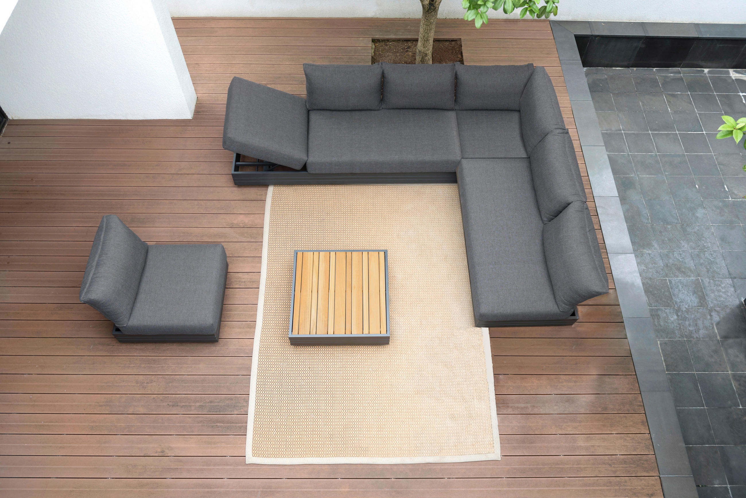 LOUNGEGARNITUR 6-teilig  - Anthrazit/Teakfarben, Modern, Holz/Textil (309/243cm)