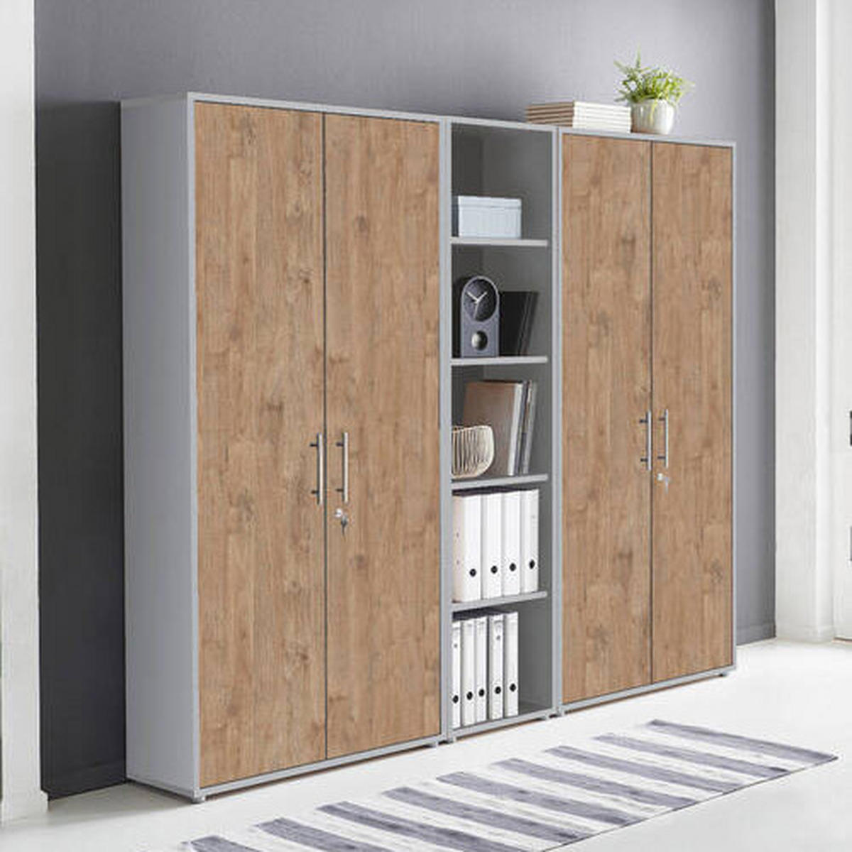 AKTENSCHRANK Grau, Eichefarben  - Eichefarben/Grau, MODERN, Holzwerkstoff (212,9/185,6/33cm) - MID.YOU