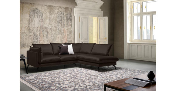 ECKSOFA in Samt Dunkelbraun  - Dunkelbraun/Schwarz, Design, Textil/Metall (241/200cm) - Carryhome