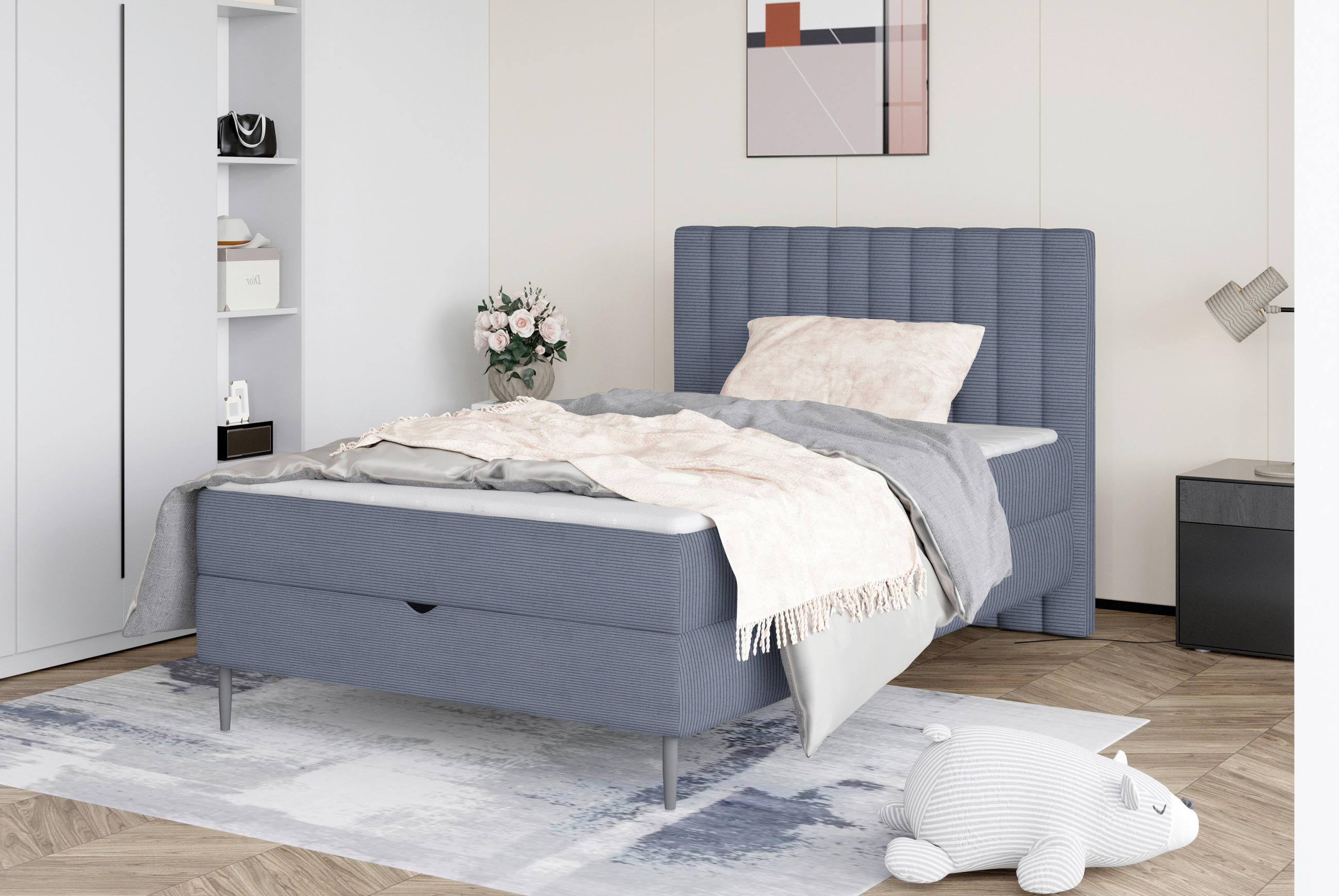 BOXBETT 120/200 cm  in Blaugrau  - Blaugrau/Schwarz, Design, Holz/Holzwerkstoff (120/200cm) - Stylife