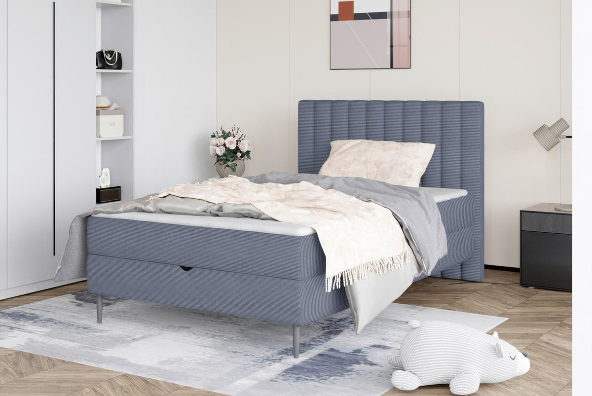 BOXBETT 120/200 cm  in Blaugrau  - Blaugrau/Schwarz, Design, Holz/Holzwerkstoff (120/200cm) - Stylife