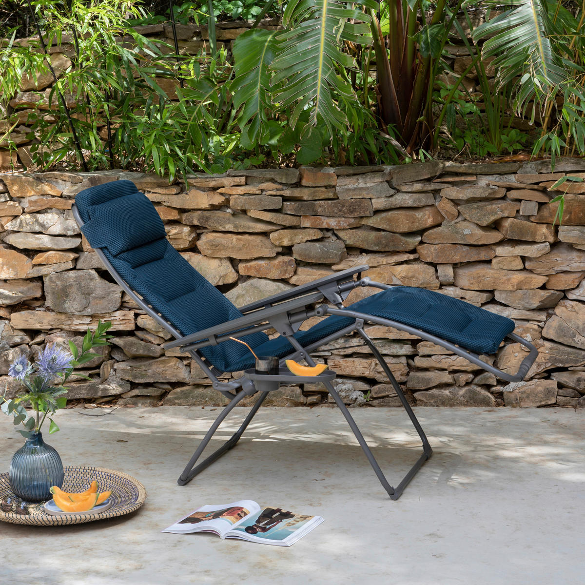 GARTEN-RELAXSESSEL Stahl  - Blau/Titanfarben, Basics, Kunststoff/Textil (71/115/88cm) - Lafuma Mobilier