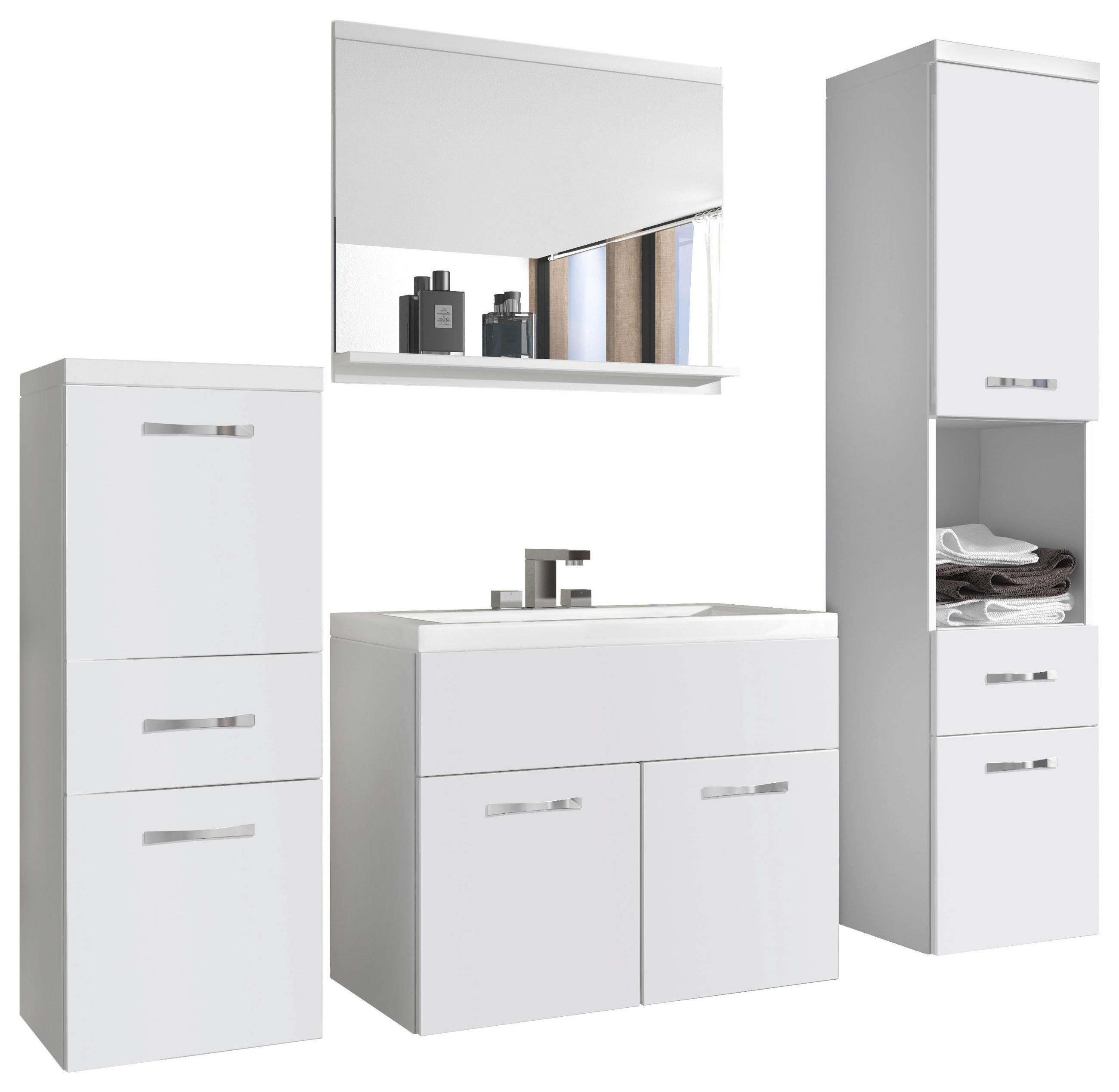 Thumbnail - P & B Badezimmer, Weiß, Weiß Hochglanz, Metall, 5-teilig, 2 Fächer, 5 Schublade(n) Schubladen, 120 cm, Fsc, hängend, Spi...