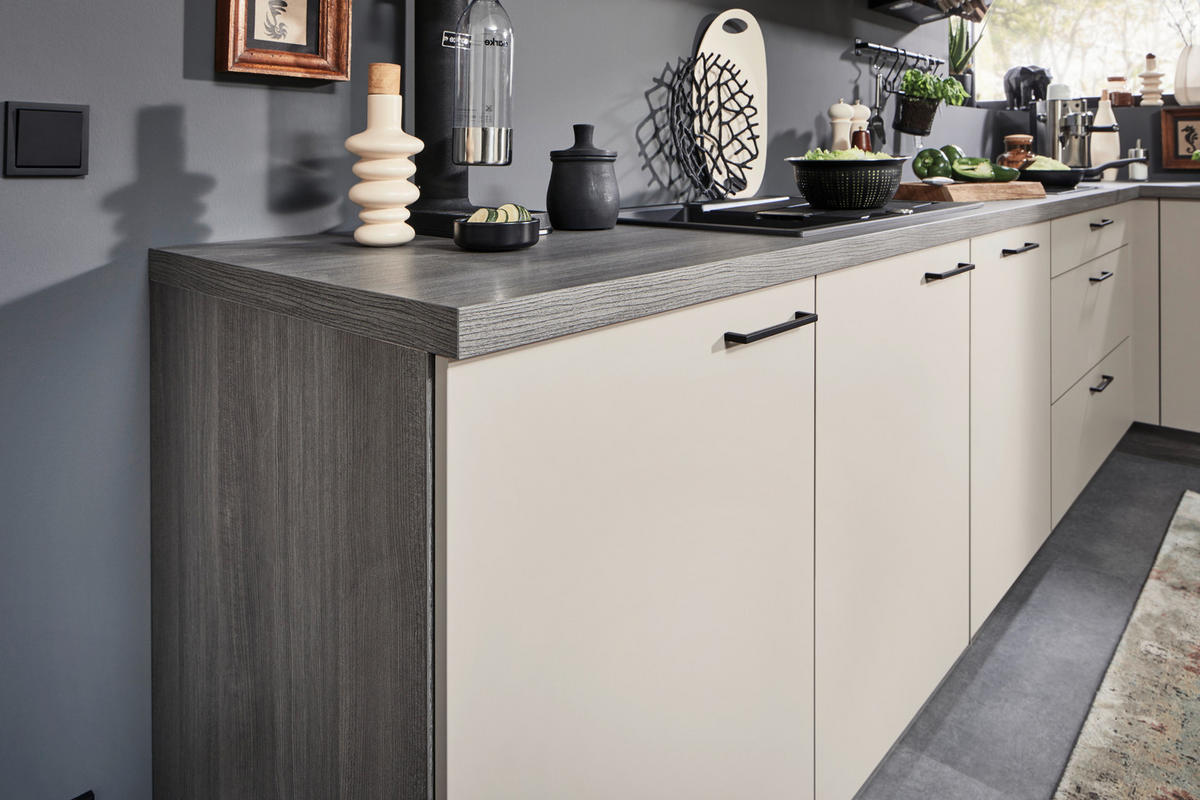 KÜCHENLEERBLOCK  345/245 cm  in Creme, Eiche grau  - Eiche grau/Creme, MODERN, Holzwerkstoff/Metall (345/245cm) - Welnova
