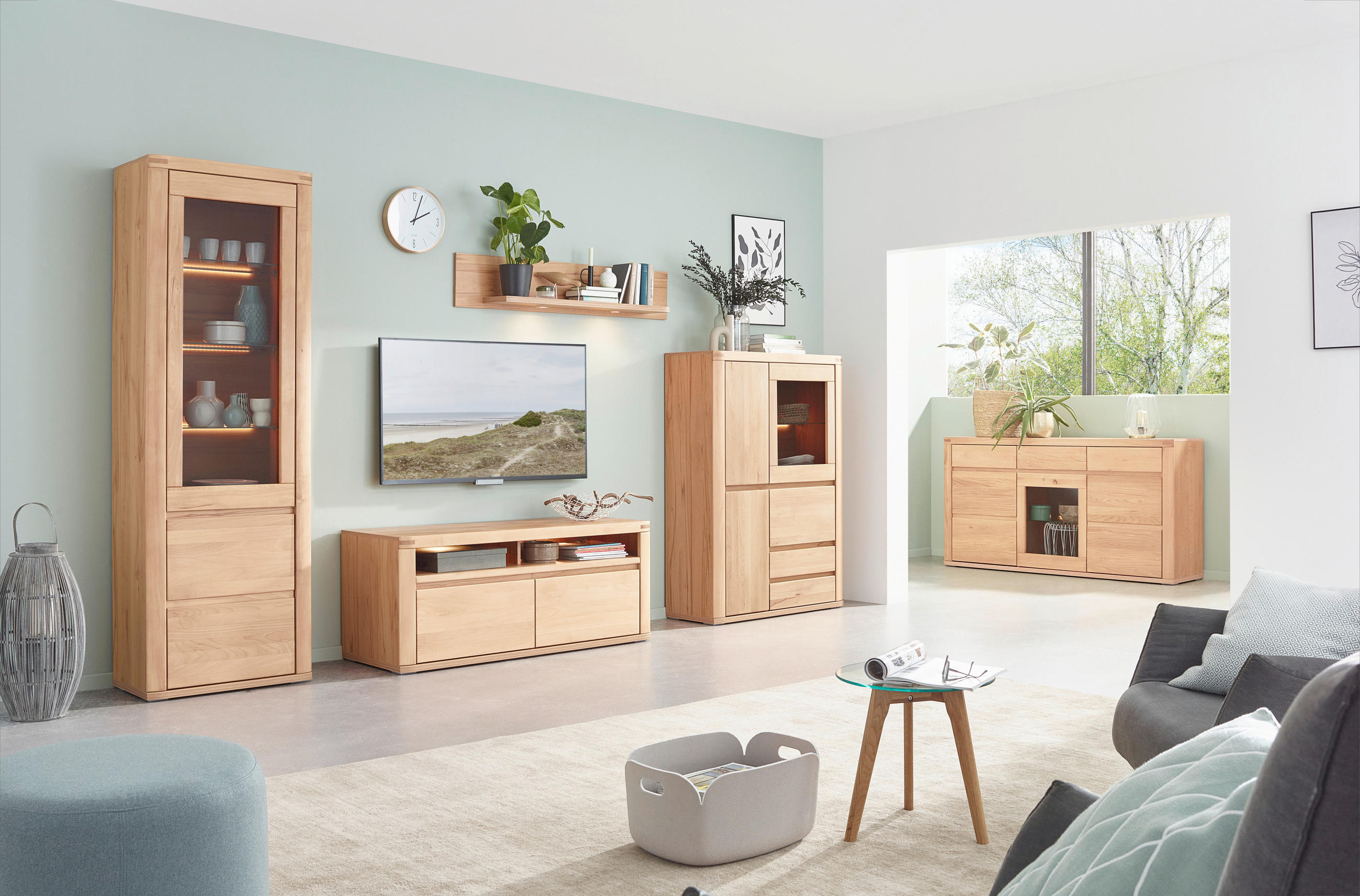 SIDEBOARD in 170/92/44 cm - Alteiche/Grau, KONVENTIONELL, Glas/Holz (170/92/44cm) - Voleo