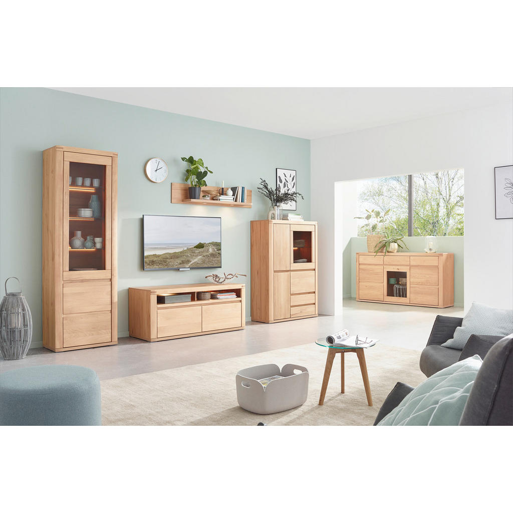 Thumbnail - Voleo Sideboard, Alteiche, Glas, Holzwerkstoff, Eiche, massiv, 2 Holz + 1 Glas Fächer, 3 Schubladen, 170x92x44 cm, Beimö...