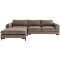 ECKSOFA Packo Rotbraun Lederlook, Flachgewebe  - Rotbraun/Schwarz, Design, Textil/Metall (160/265cm) - Livetastic