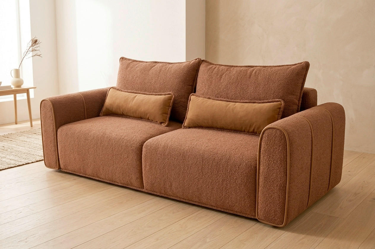 SCHLAFSOFA KIARA Bouclé Rostfarben  inkl.  - Rostfarben/Schwarz, Design, Kunststoff/Textil (235/100/100cm) - MID.YOU