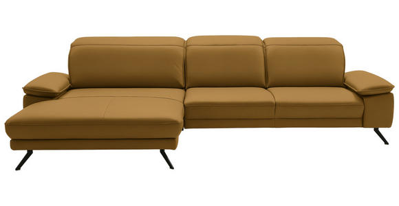 ECKSOFA Dieter Knoll in Echtleder Currygelb  193/332 cm  - Currygelb/Schwarz, Design, Leder/Metall (193/332cm) - Dieter Knoll
