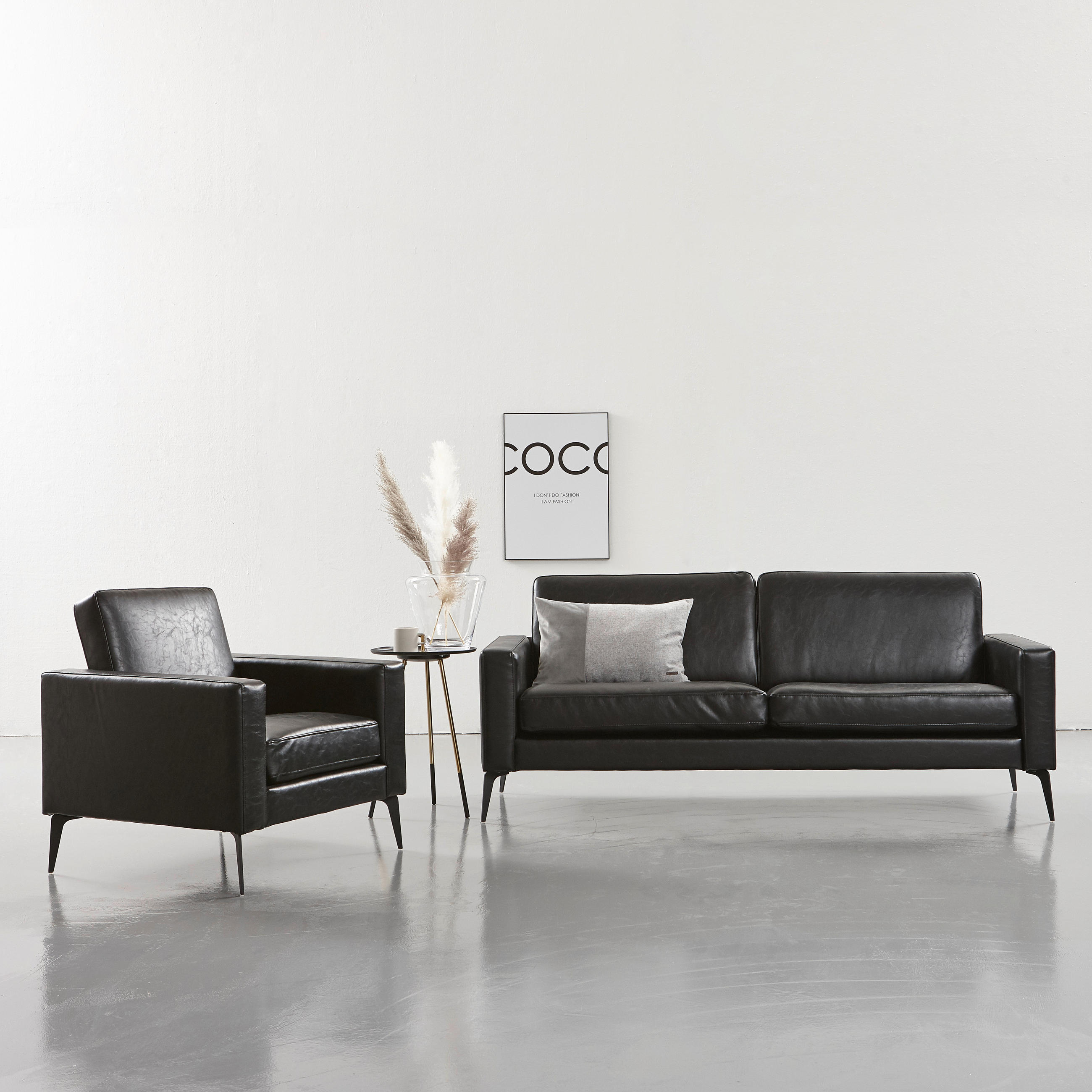 SESSEL in Lederlook Schwarz  - Schwarz, Design, Textil/Metall (81/79/79cm) - Livetastic