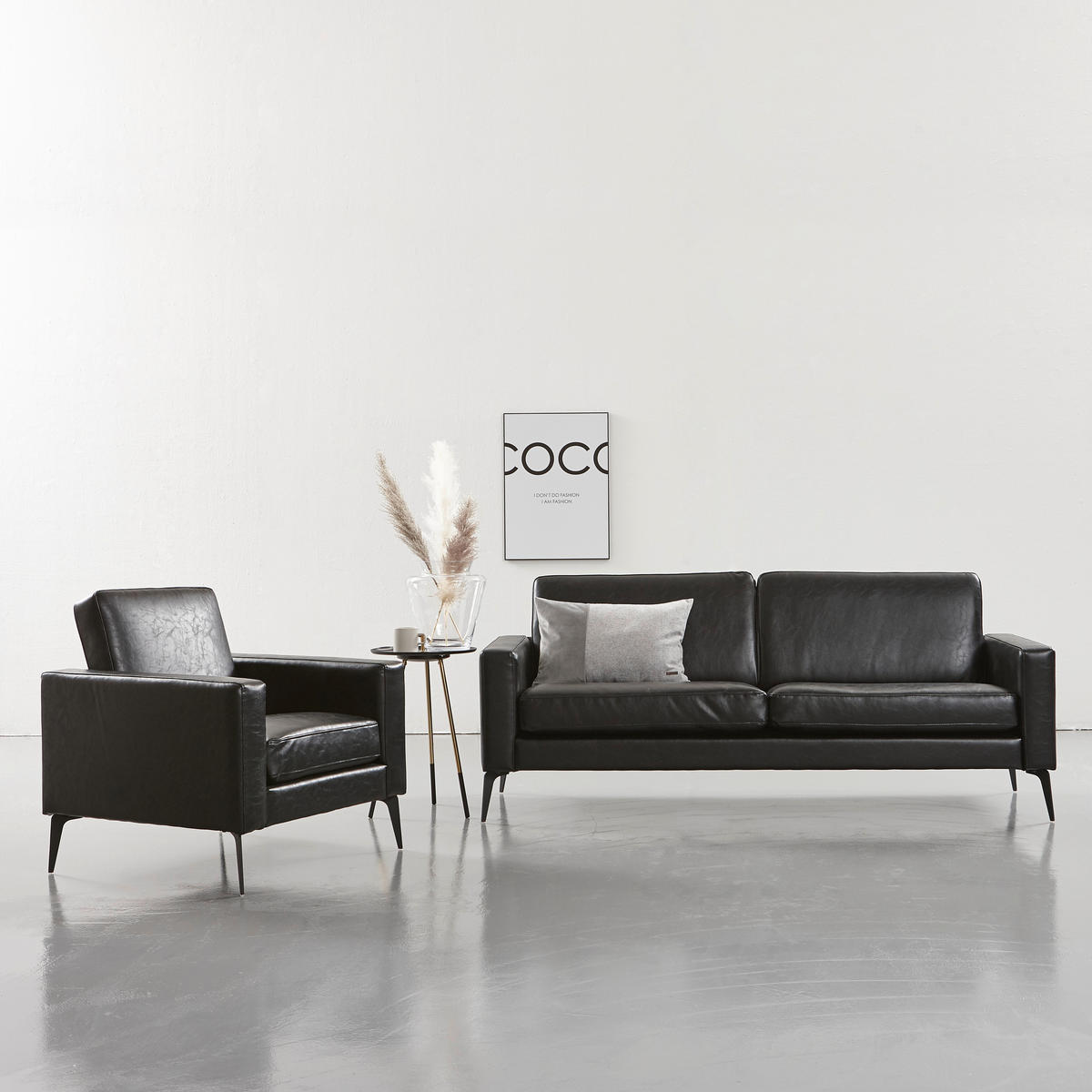 SESSEL in Lederlook Schwarz  - Schwarz, Design, Textil/Metall (81/79/79cm) - Livetastic